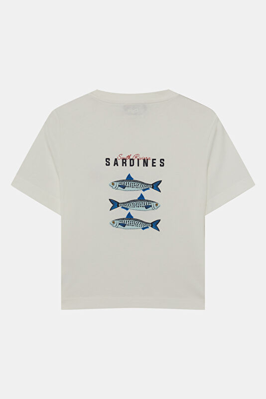 Beyaz Bisiklet Yaka Baskılı Kadın T-Shirt 2