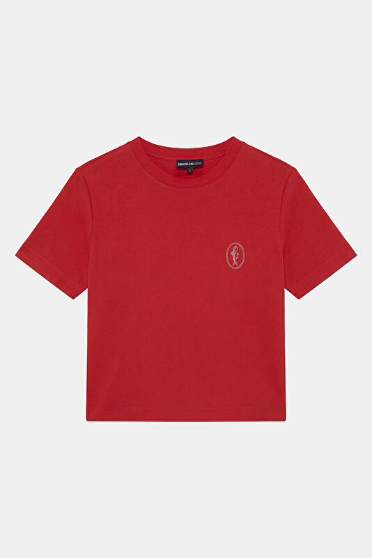 Kırmızı Bisiklet Yaka Baskılı Kadın T-Shirt