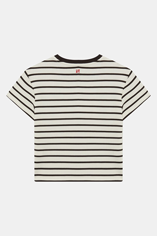 Brown Crew Neck Striped Women's T-Shirt 2