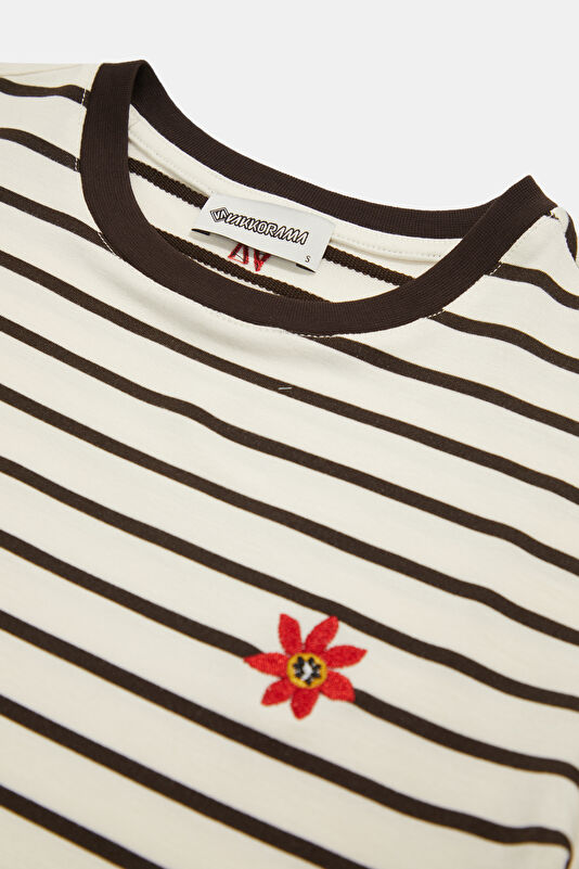 Brown Crew Neck Striped Women's T-Shirt 3