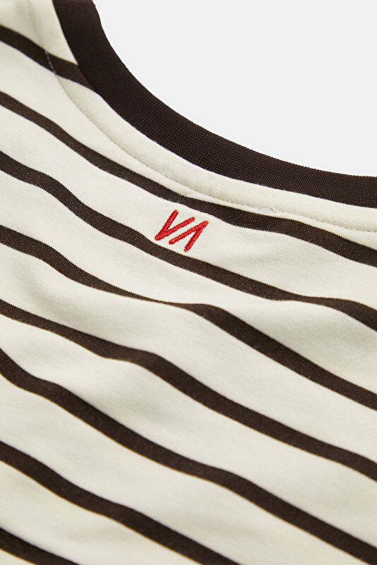 Brown Crew Neck Striped Women's T-Shirt 4