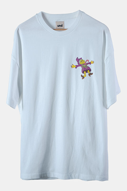Relax Kalıp Beyaz Bisiklet Yaka Baskılı Erkek T-Shirt