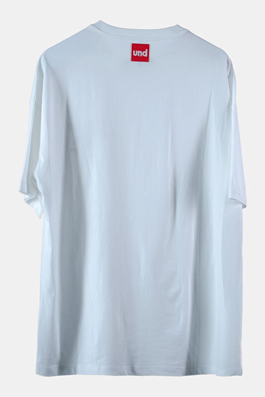 Relax Kalıp Beyaz Bisiklet Yaka Baskılı Erkek T-Shirt 2