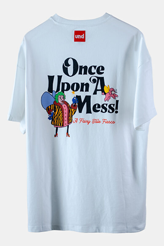 Relax Kalıp Beyaz Bisiklet Yaka Baskılı Erkek T-Shirt 2