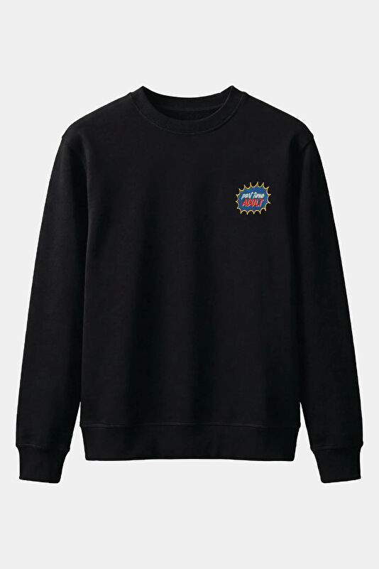 Siyah Relax Kalıp Bisiklet Yaka Erkek Sweatshirt