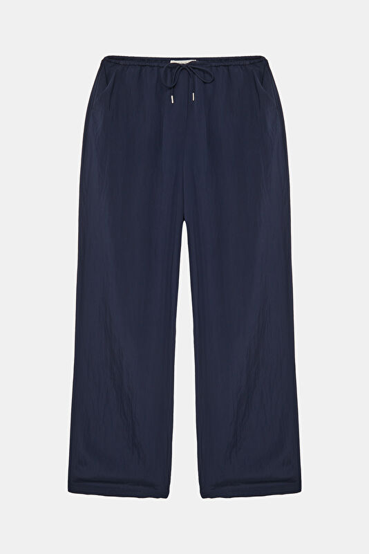 Navy Blue Straight Viscose Women's Pants