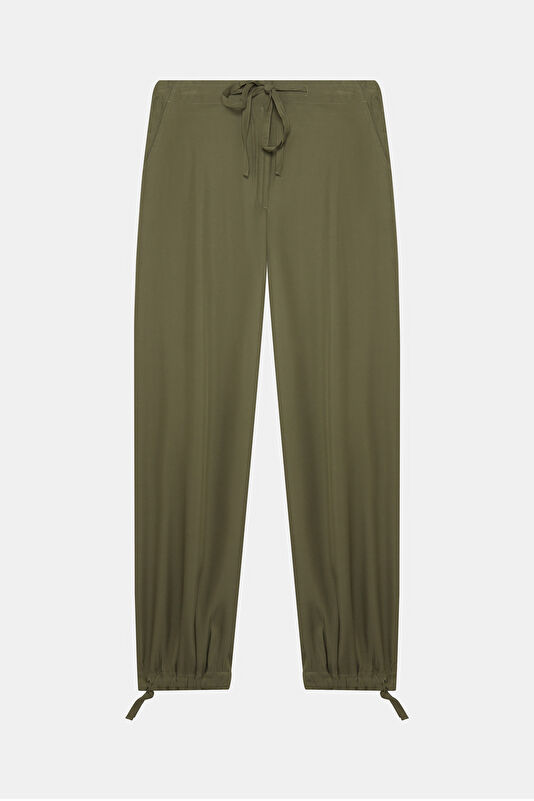 Khaki Straight Viscose Pants