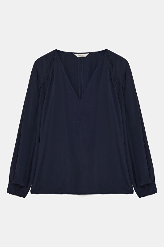 Navy Blue Long-Sleeved Women's Blouse