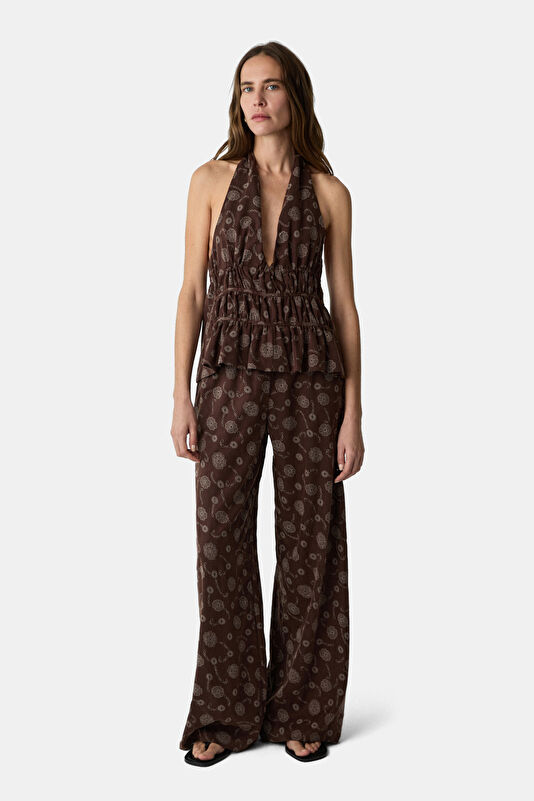 Florin Kahve Wide Leg Kadın Pantolon