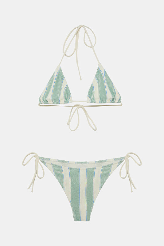 Green Striped Tie-Up Women's Bikini