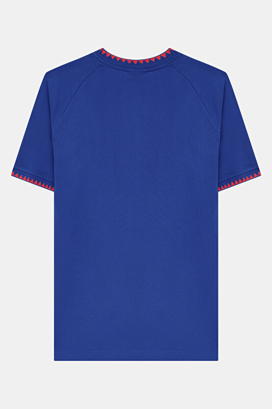 Relax Kalıp Mavi Bisiklet Yaka Erkek T-Shirt 2