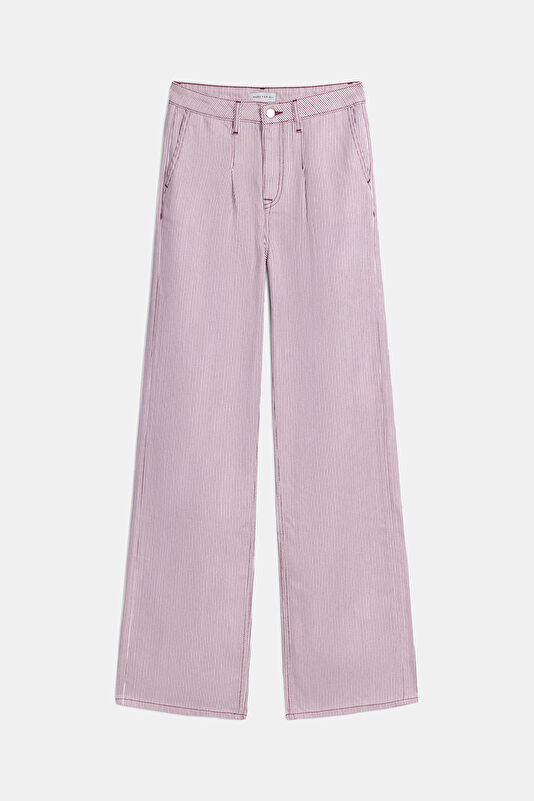 Kırmızı Çizgili Wide Leg Kadın Pantolon