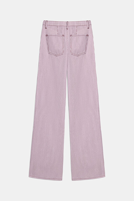 Kırmızı Çizgili Wide Leg Kadın Pantolon 2