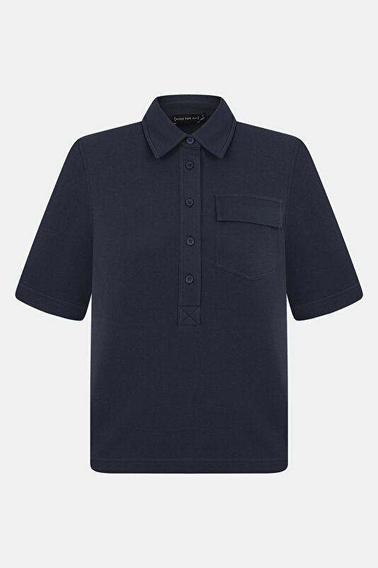 Lacivert Polo Yaka Kadın T-Shirt