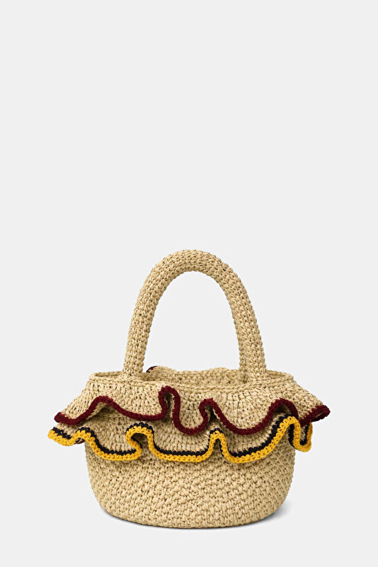 Ruffle Basket Beige Raffia Bag