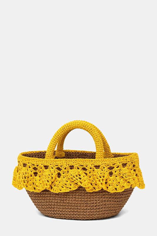 Lace Basket Yellow Raffia Bag