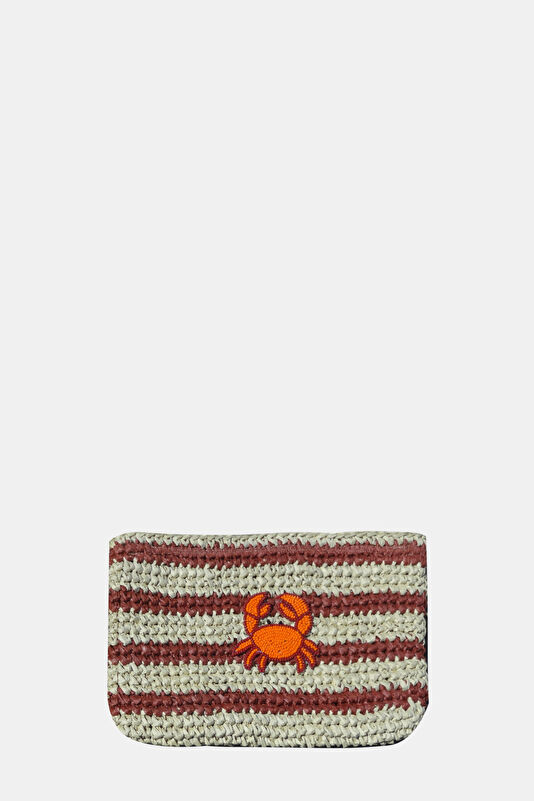Straw Crab Striped Natürel Rafya Çanta 2
