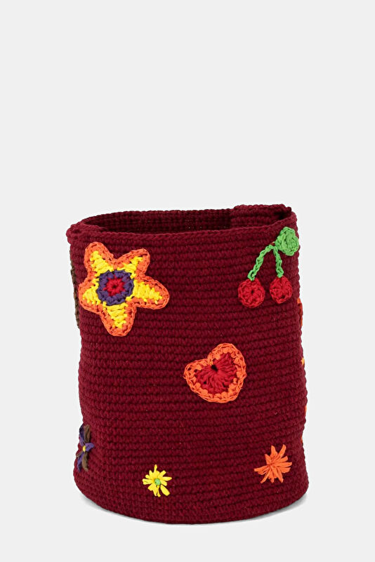 Embroidered Flower Tote Red Raffia Bag