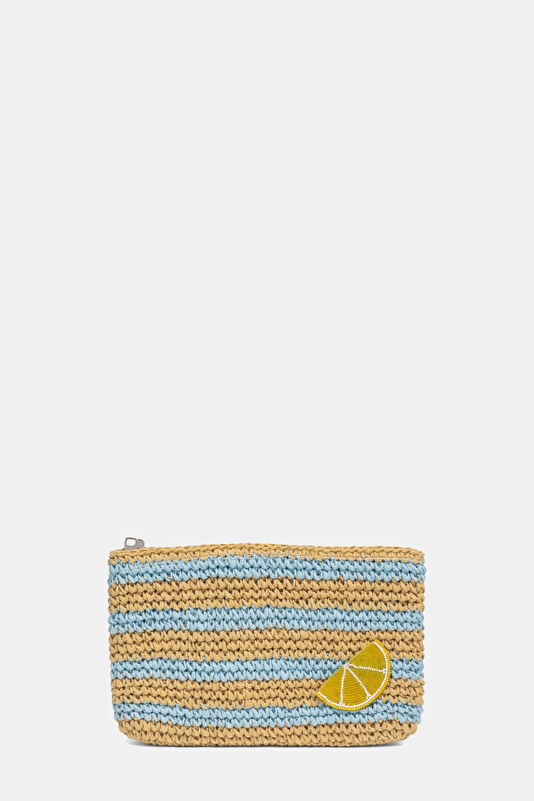 Straw Lemon Striped Natürel Rafya Çanta