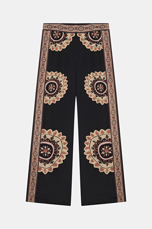 Black Wide Leg Viscose Women's Pants