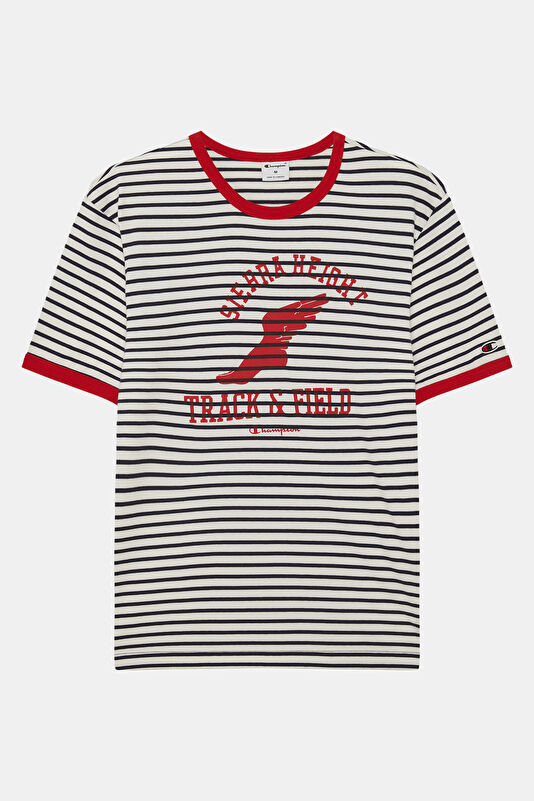 Relax Kalıp Kırmızı Bisiklet Yaka Çizgili Erkek T-Shirt
