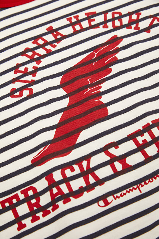 Relax Kalıp Kırmızı Bisiklet Yaka Çizgili Erkek T-Shirt 4