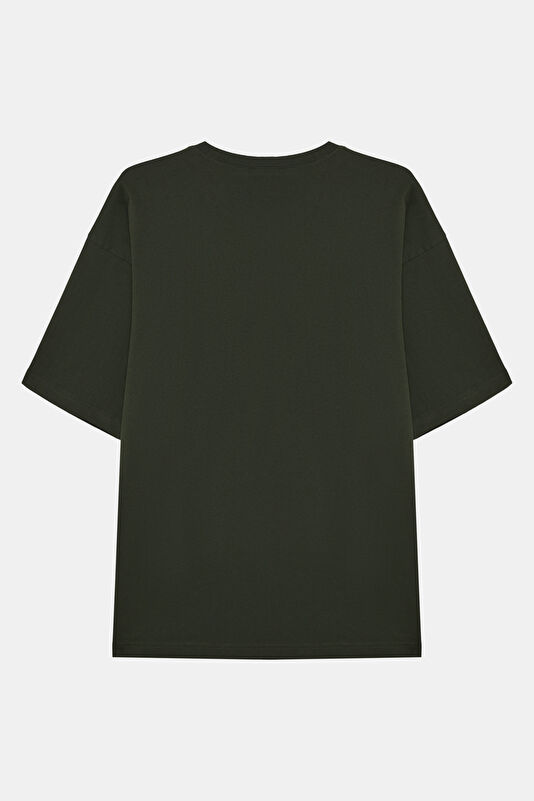 Relax Kalıp Haki Bisiklet Yaka Erkek T-Shirt 2