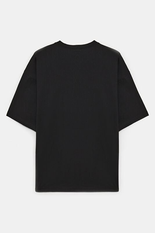 Relax Kalıp Siyah Bisiklet Yaka Erkek T-Shirt 2