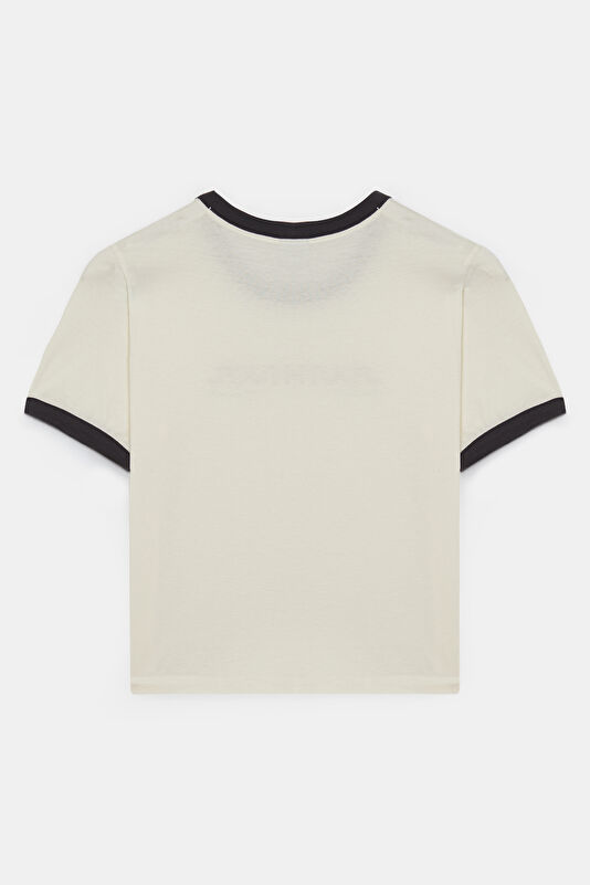 Bej Bisiklet Yaka Kadın T-Shirt 2