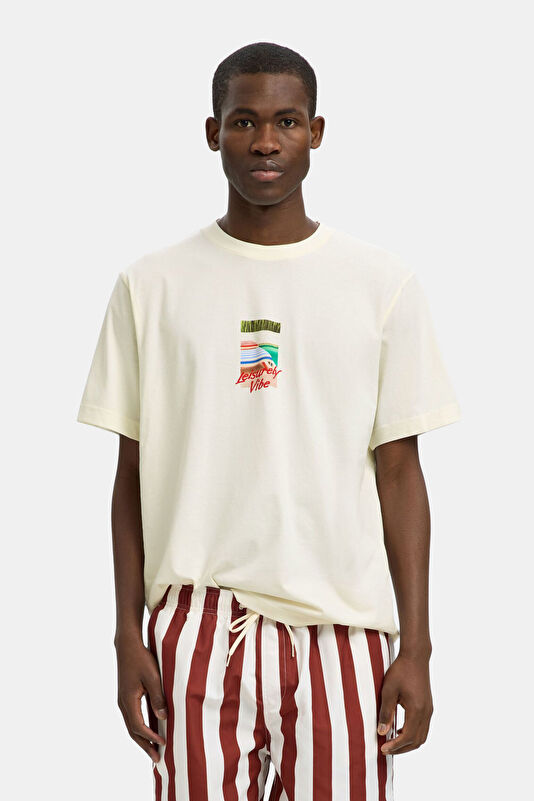 Relax Kalıp Ekru Bisiklet Yaka Baskılı Erkek T-Shirt 2