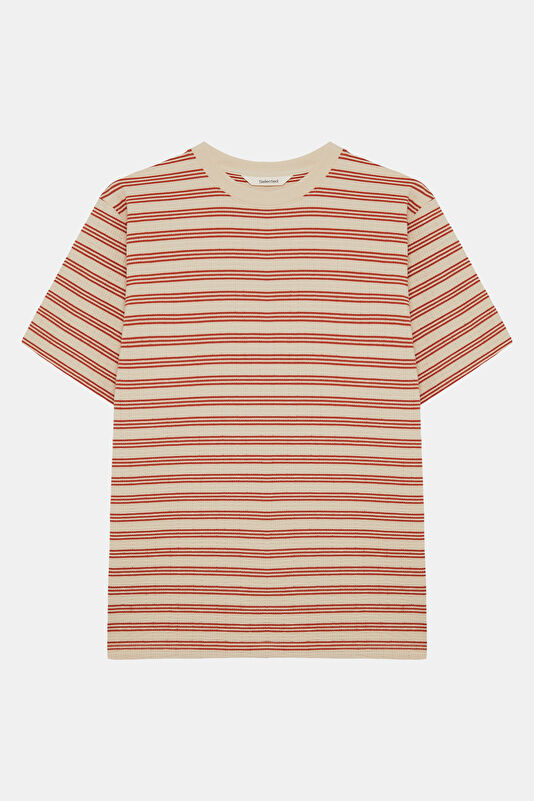 Rust Men's Crew Neck Striped T-Shirt