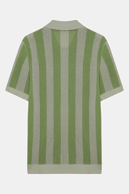 Açık Yeşil Polo Yaka Çizgili Erkek T-Shirt 2