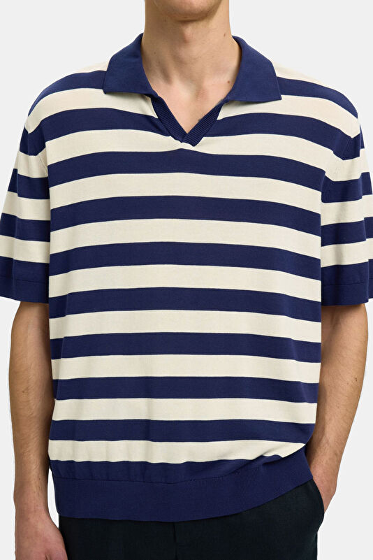 Relax Kalıp Lacivert Polo Yaka Çizgili Erkek T-Shirt 2