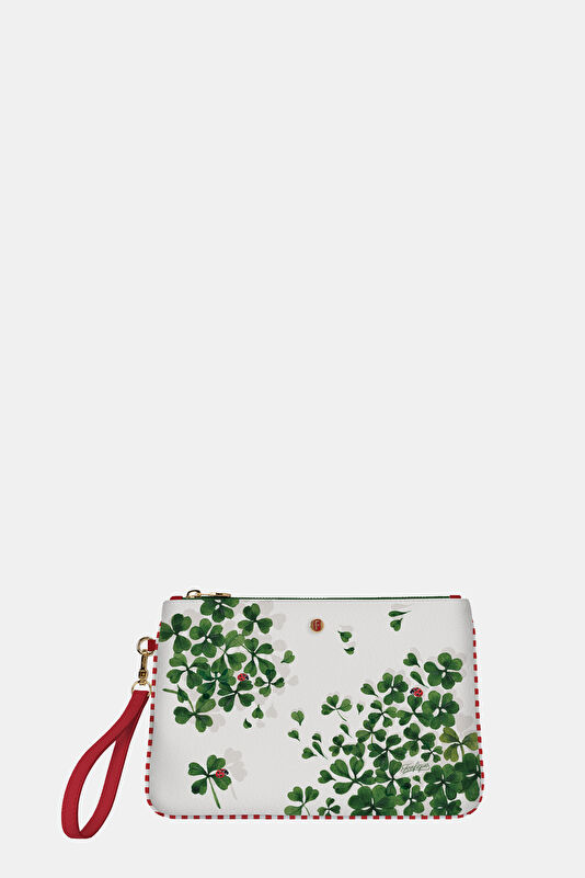 Green Patterned Leather Clutch