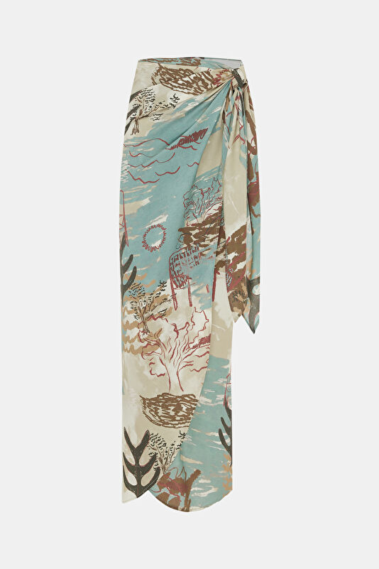 Cream Patterned Viscose Women's Skirt