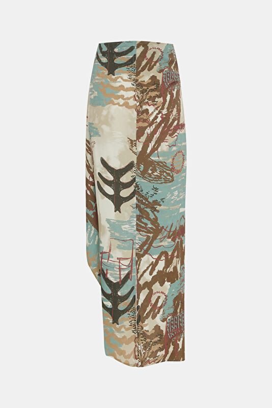 Cream Patterned Viscose Women's Skirt 2