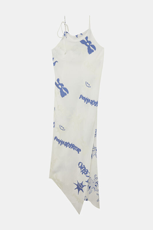 White Patterned Midi Women's Dress
