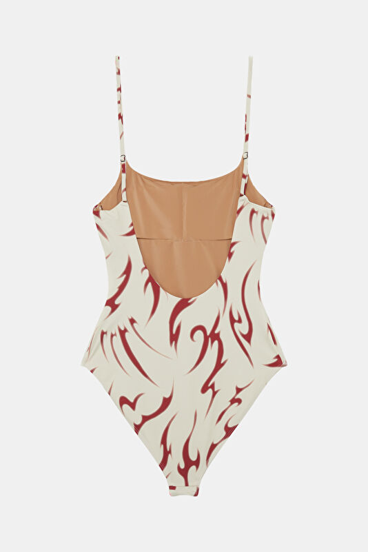 Ecru Patterned Women's Swimsuit 2