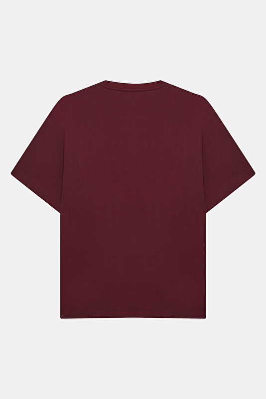 Relax Kalıp Bordo Bisiklet Yaka Baskılı Erkek T-Shirt 2