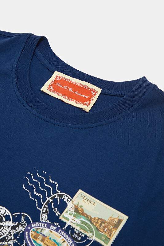 Relax Kalıp Bordo Bisiklet Yaka Baskılı Erkek T-Shirt 3