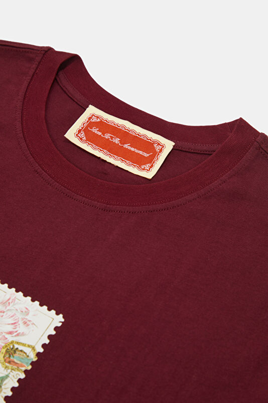Relax Kalıp Bordo Bisiklet Yaka Baskılı Erkek T-Shirt 3