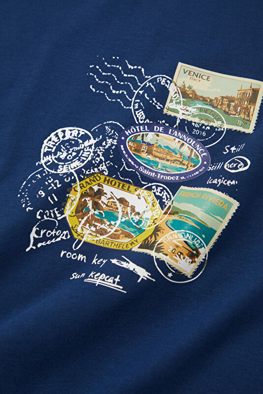 Relax Kalıp Bordo Bisiklet Yaka Baskılı Erkek T-Shirt 4