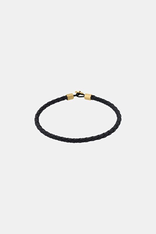 Gold Plated Black Leather Bracelet 2