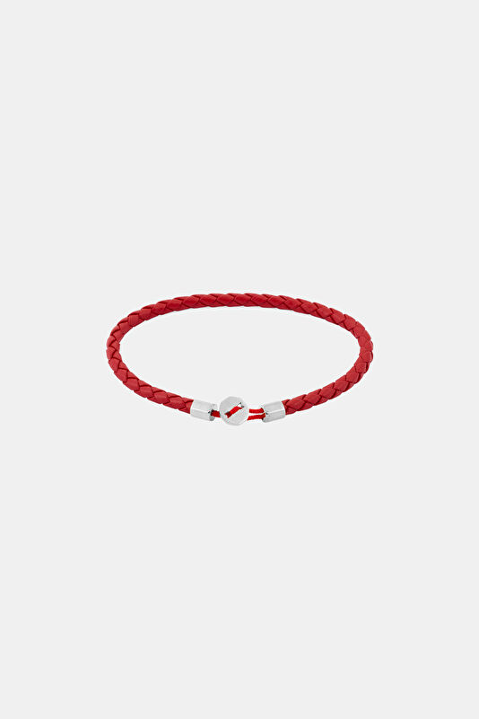 Silver Plated Red Leather Bracelet