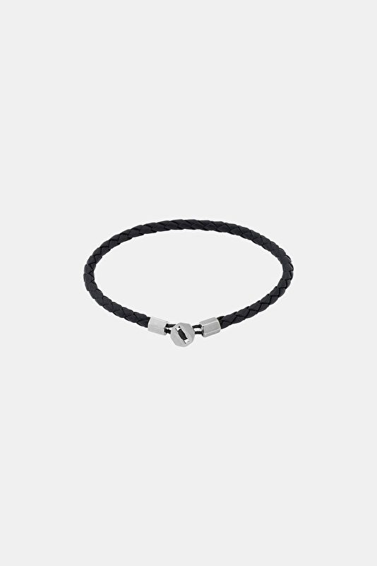 Silver Plated Black Leather Bracelet