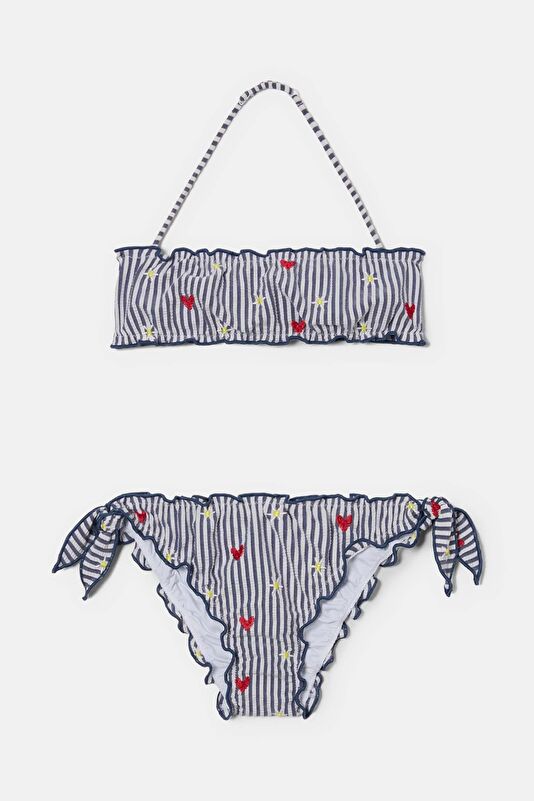 Pink Striped Lace-up Kids Bikini