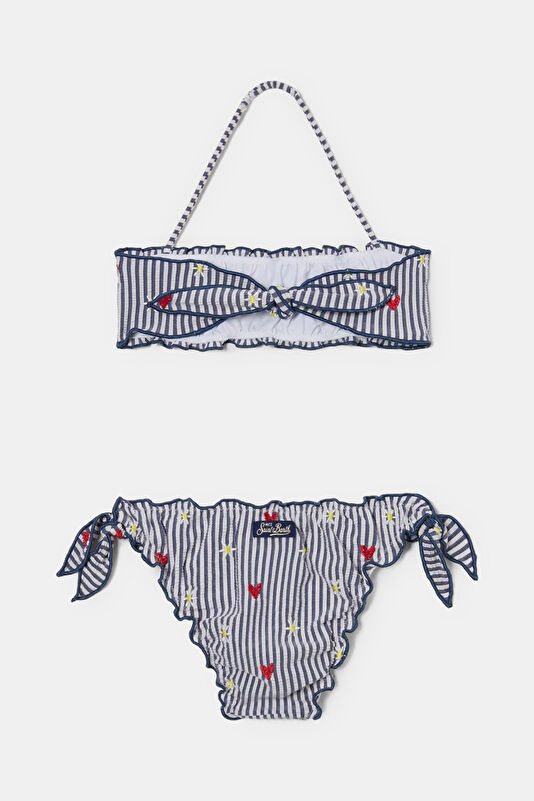 Pink Striped Lace-up Kids Bikini 2