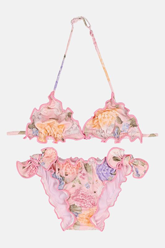Multicolored Patterned Lace-up Kids Bikini