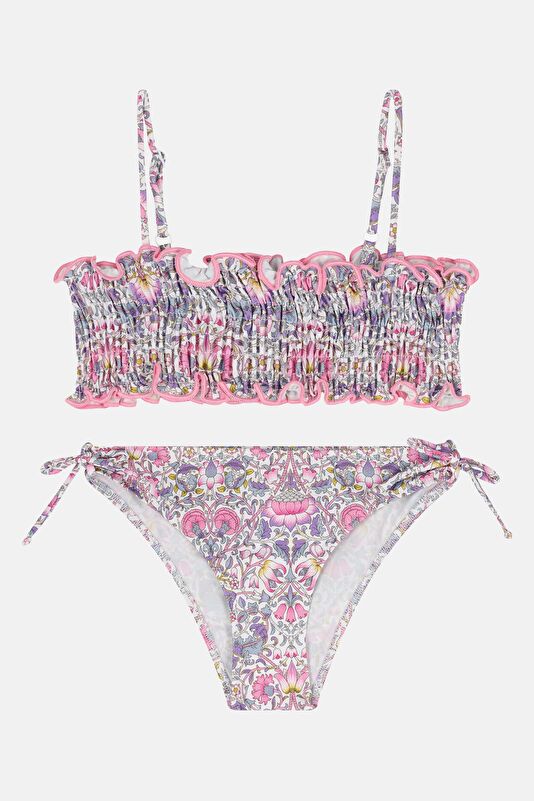 Blue Patterned Lace-up Kids Bikini