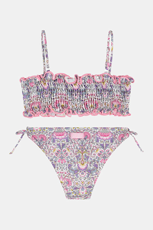 Blue Patterned Lace-up Kids Bikini 2